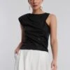 BCBGMAXAZRIA Asymmetrical Cap Sleeve Top