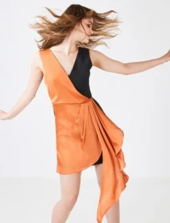 BCBGMAXAZRIA Josephine Colorblock Drape Mini Dress -Deals BCBGMAXAZRIA Store 3.30 DRESS MV01D26E SNN 0816