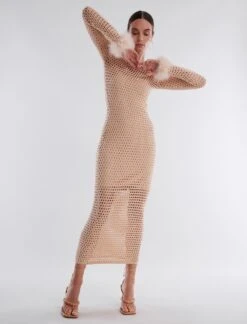 BCBGMAXAZRIA Bodie Feather Sleeve Crochet Dress