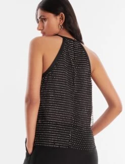 BCBGMAXAZRIA Adele Sparkle Net Halter Top -Deals BCBGMAXAZRIA Store 4.30 T AGA10536 001 4