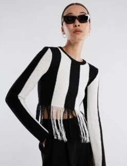 BCBGMAXAZRIA Nico Fringe Crop Top
