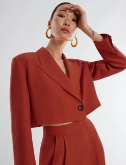 BCBGMAXAZRIA Knox Linen Crop Jacket