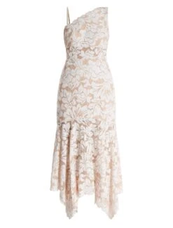 BCBGMAXAZRIA Alabama One Shoulder Lace Ruffle Gown -Deals BCBGMAXAZRIA Store 5.30 D MX03D32E NAT 8