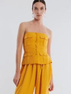 BCBGMAXAZRIA Dakota Linen Peplum Top