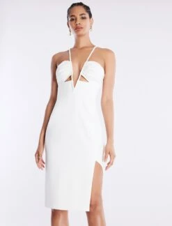 BCBGMAXAZRIA Aida Plunging Halter Midi Dress