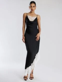 BCBGMAXAZRIA Romilly Satin Lace Gown