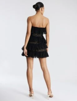 BCBGMAXAZRIA Lilia Pleated Ruffle Lace Mini Dress -Deals BCBGMAXAZRIA Store 7.30 D MY05D02E BLK 4