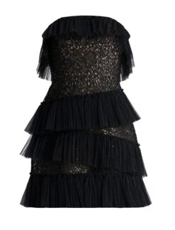 BCBGMAXAZRIA Lilia Pleated Ruffle Lace Mini Dress -Deals BCBGMAXAZRIA Store 7.30 D MY05D02E BLK 8