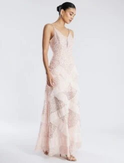 BCBGMAXAZRIA Isla Beaded Illusion Ruffle Gown -Deals BCBGMAXAZRIA Store 7.30 D MY05D07E PNK 3