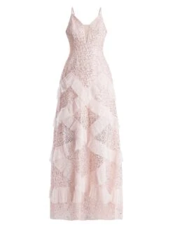 BCBGMAXAZRIA Isla Beaded Illusion Ruffle Gown -Deals BCBGMAXAZRIA Store 7.30 D MY05D07E PNK 8
