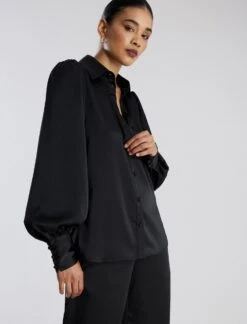 BCBGMAXAZRIA Balloon Sleeve Button-Up Top