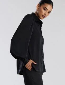 BCBGMAXAZRIA Balloon Sleeve Button-Up Top -Deals BCBGMAXAZRIA Store 7.30 T 2B06T05E BLK 6a