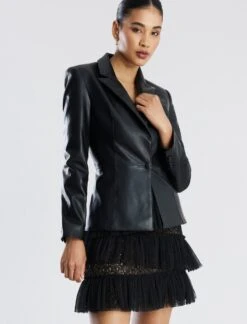 BCBGMAXAZRIA Smith Faux Leather Blazer 13 BCBGMAXAZRIA Smith Faux Leather Blazer -Deals BCBGMAXAZRIA Store 7.30 T 2Y05J01E BLK 6