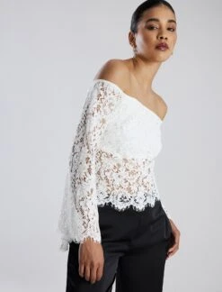 BCBGMAXAZRIA Off-The-Shoulder Bell Sleeve Lace Top