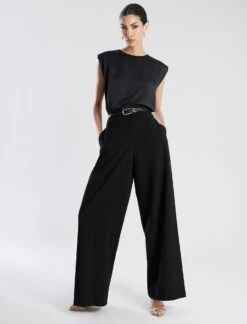 BCBGMAXAZRIA Cap Sleeve Crew Neck Satin Top -Deals BCBGMAXAZRIA Store 7.30 T 2YX5T57E BLK 5