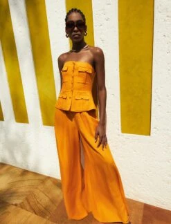 BCBGMAXAZRIA Dakota Linen Peplum Top -Deals BCBGMAXAZRIA Store RemingtonWideLegEditorial